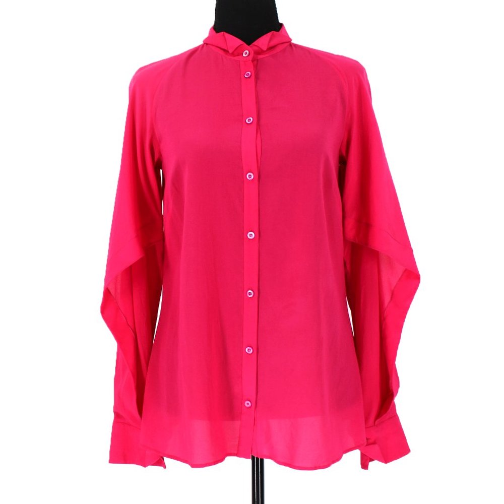 Valentino Hot Pink Silk Button Down Long Sleeve Blouse 42 Satin Shirt Small